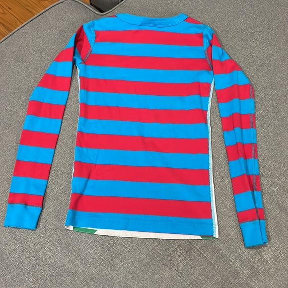 Hanna Andersson Red and Turquoise Stripe Gnome Pajama Top - Picture 5 of 7